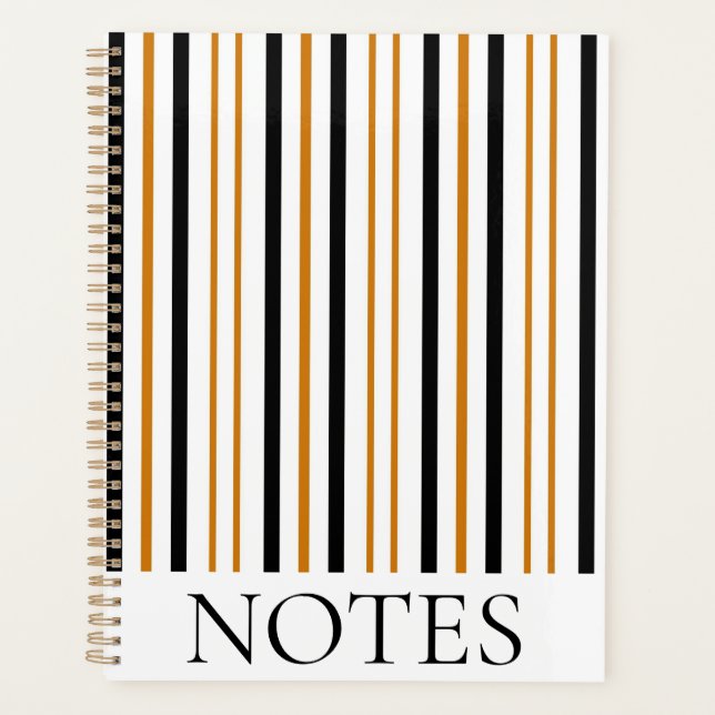 Black & Brown Vertical Stripe Modern Minimalist  Planner (Front)