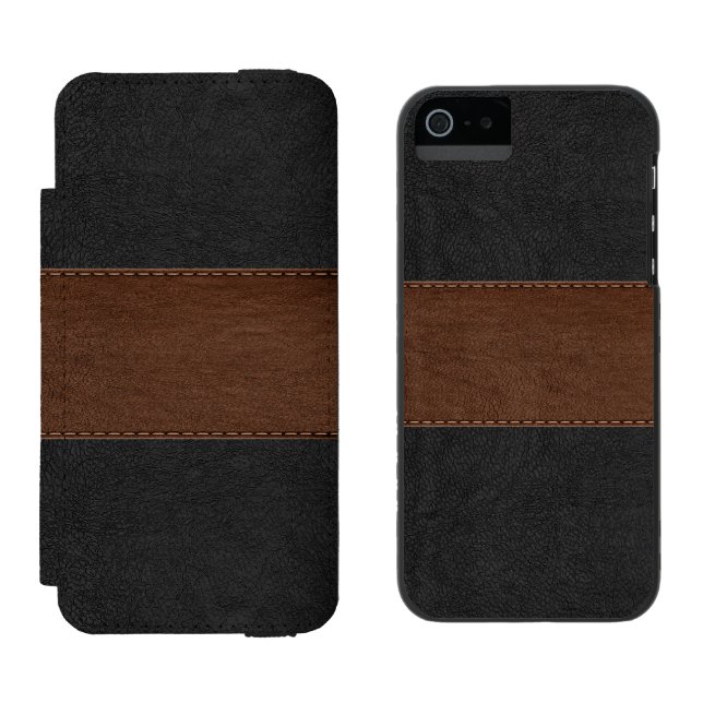 Black & Brown Vintage Leather Texture Incipio iPhone Wallet Case (Side by Side)