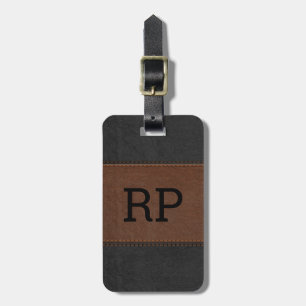 Black & Brown Vintage Leather Texture Luggage Tag