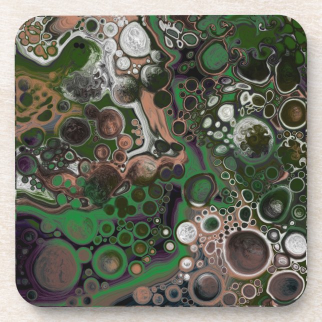 Black, Brown, White and Green Fluid Art   Coaster (Front)