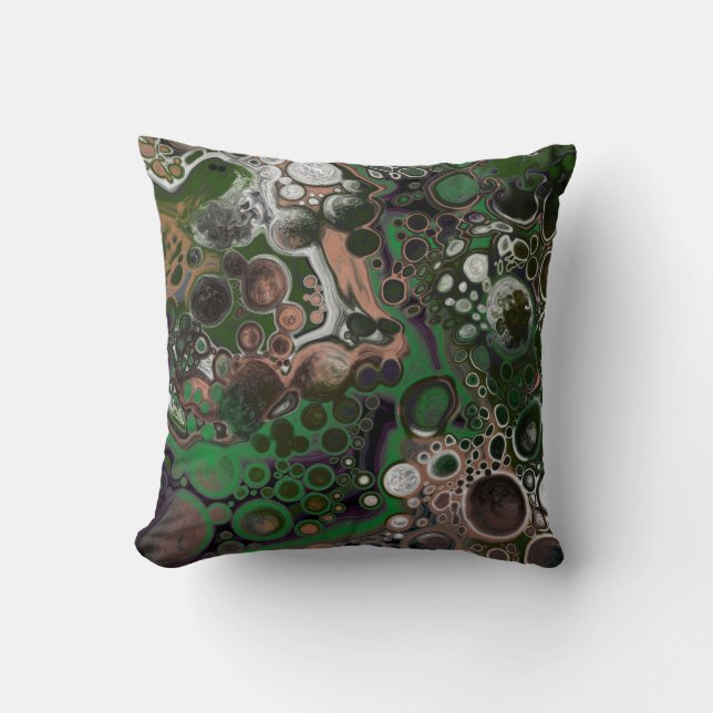 Black, Brown, White and Green Fluid Art    Cushion (Front)