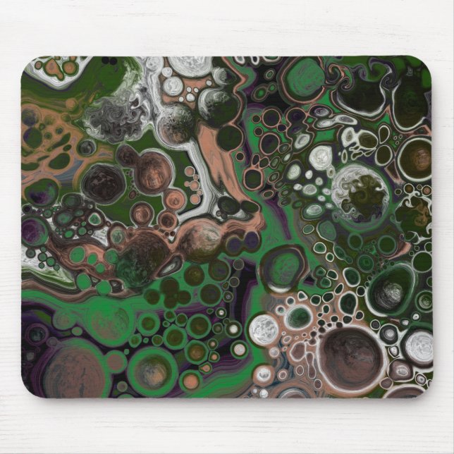 Black, Brown, White and Green Fluid Art Mouse Pad (Front)