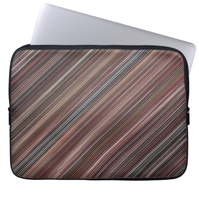 Black, Brown & White Diagonal Stripes Laptop Sleeve (Front)