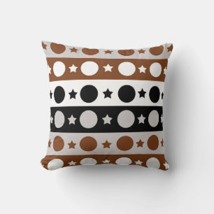 Black Brown White Dots Stars Stripes Design Cushion