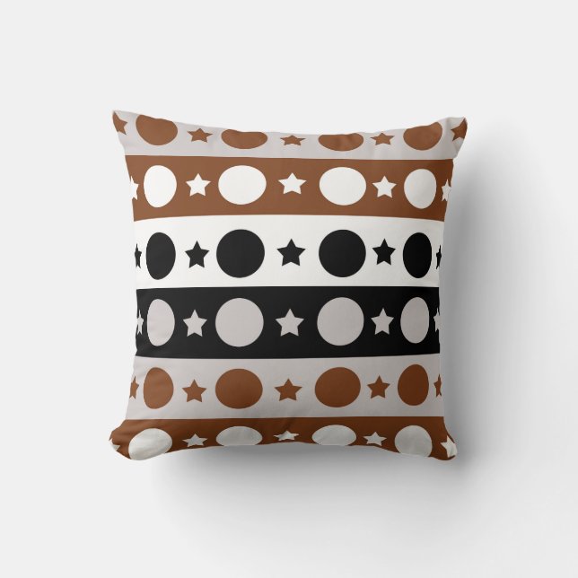 Black Brown White Dots Stars Stripes Design  Cushion (Front)