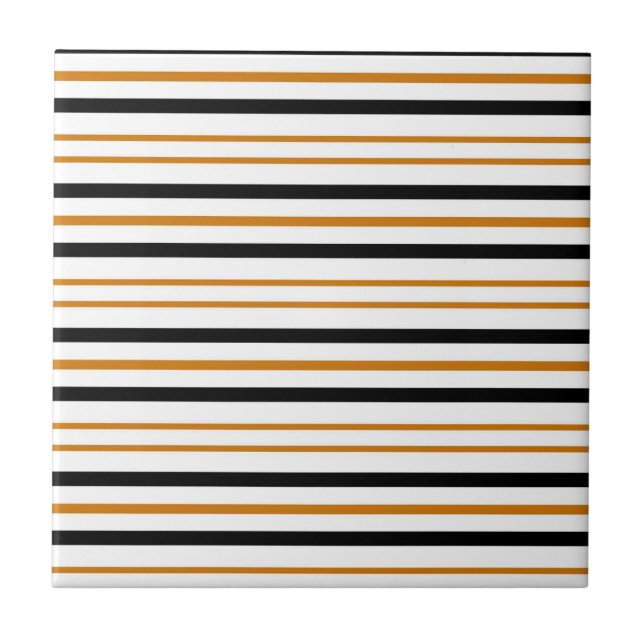 Black Brown White Horizontal Stripe Pattern Ceramic Tile (Front)