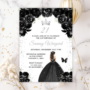 Black Brunette Hair Princess Birthday Party Invitation