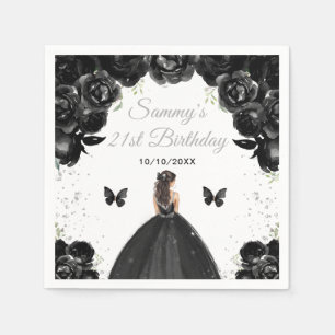 Black Brunette Hair Princess Birthday Party Napkin