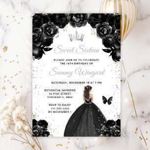 Black Brunette Hair Princess Sweet Sixteen Invitation