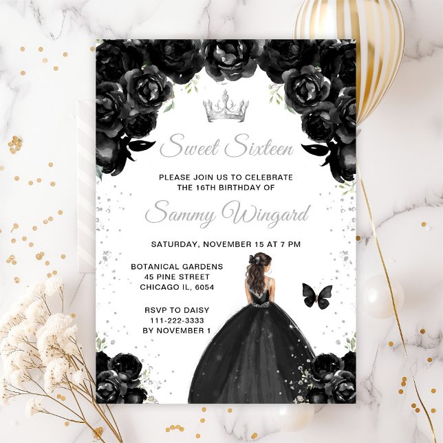 Black Brunette Hair Princess Sweet Sixteen Invitation (Creator Uploaded)