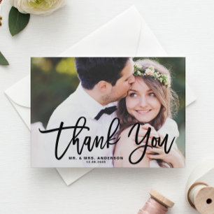 Black Brush Calligraphy Script Thank You Photo Card