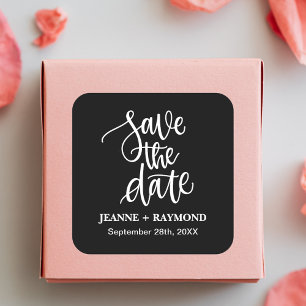 Black Brush Lettered Custom Save the Date Wedding Square Sticker