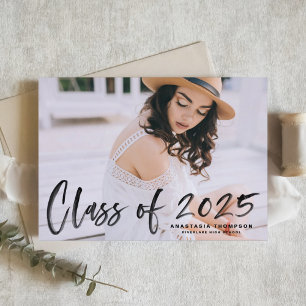 Black Brush Lettering 2025 Photo Graduation Announcement Postcard