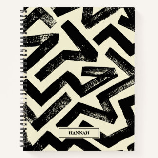 Black Brush Lines Geometric Pattern | Personalised Notebook