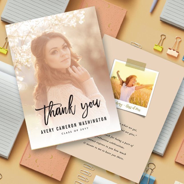 Black Brush Script Calligraphy Photo Graduation Thank You Card (Black Brush Script Calligraphy Modern Photo Graduation Thank You Card @ zazzle.com/color_therapy)