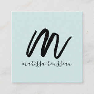 Black Brush Script Initial Name Blue Calling Card