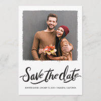 Black Brush Script Wedding Save The Date Card