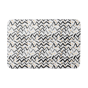 Black Brush Strokes & Dots Pattern Bath Mat