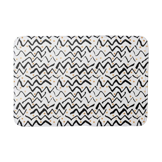Black Brush Strokes & Dots Pattern Bath Mat (Front)