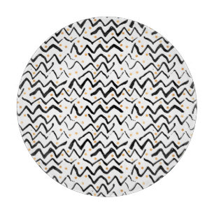 Black Brush Strokes & Dots Pattern Cutting Board