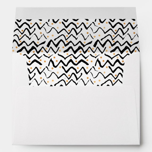Black Brush Strokes & Dots Pattern Envelope (Back (Bottom))