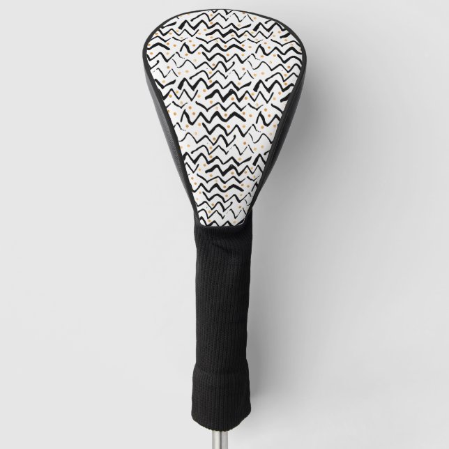 Black Brush Strokes & Dots Pattern Golf Head Cover (Front)