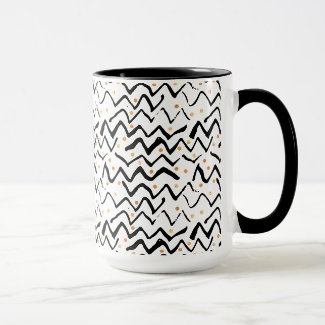Black Brush Strokes & Dots Pattern Mug (Right)
