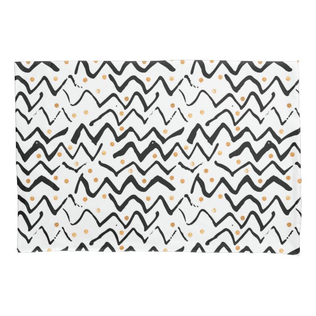 Black Brush Strokes & Dots Pattern Pillowcase (Front-Left)