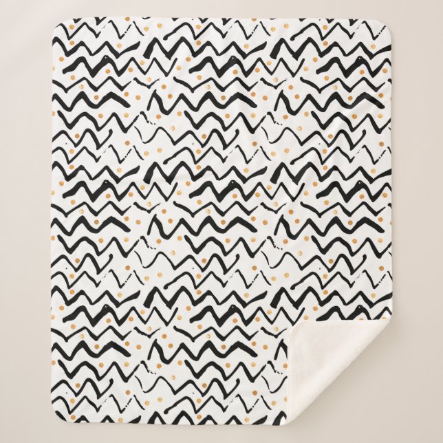 Black Brush Strokes & Dots Pattern Sherpa Blanket (Front)