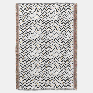 Black Brush Strokes & Dots Pattern Throw Blanket