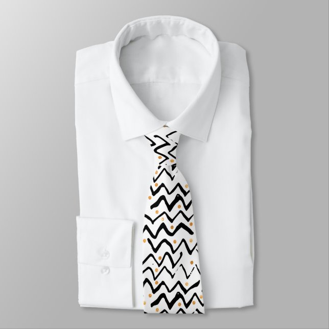 Black Brush Strokes & Dots Pattern Tie (Tied)