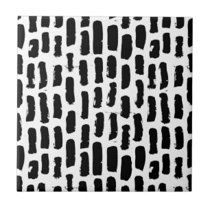 Black Brush Strokes Pattern Ceramic Tile