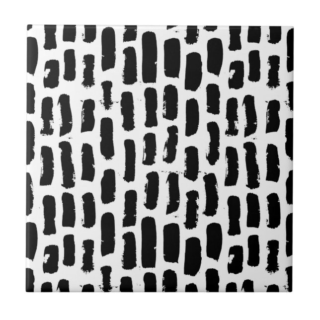 Black Brush Strokes Pattern Ceramic Tile (Front)