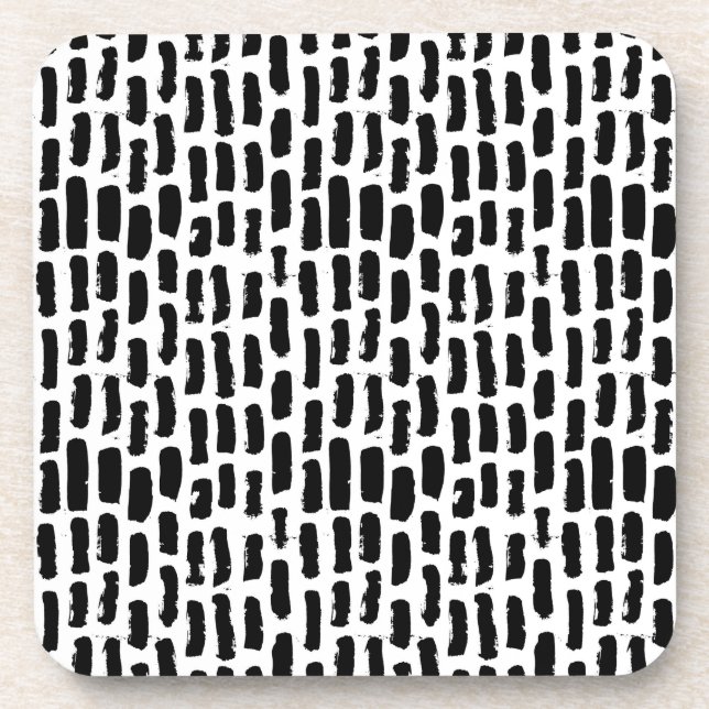 Black Brush Strokes Pattern Coaster (Front)