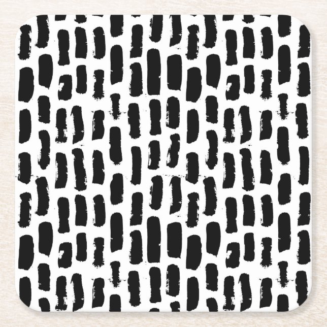 Black Brush Strokes Pattern Square Paper Coaster (Front)