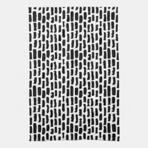 Black Brush Strokes Pattern Tea Towel