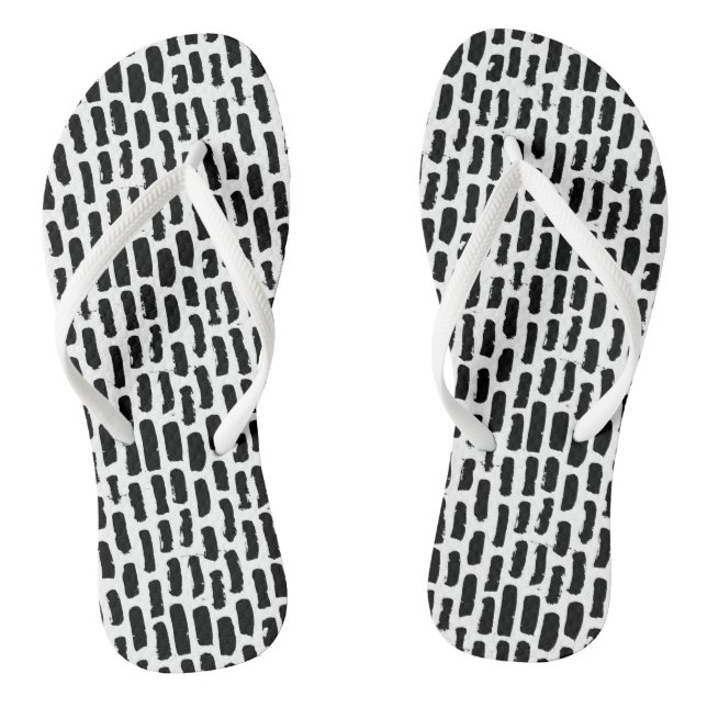 Black Brush Strokes Pattern Thongs (Footbed)