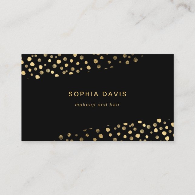 Black Brush Strokes with Faux Gold Dots Business Card (Front)