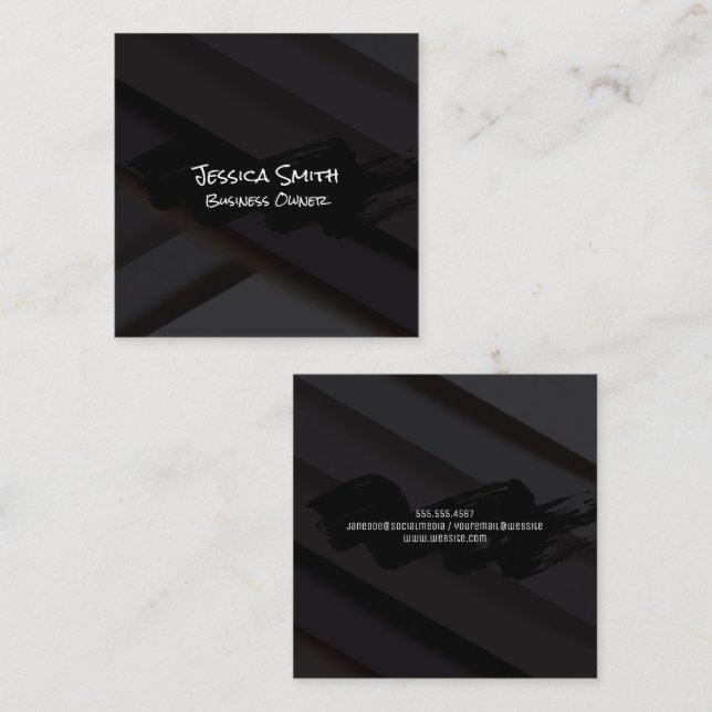 Black Brushed | Black Panels Square Business Card (Front/Back)