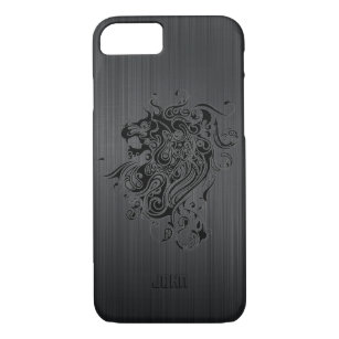 Black Brushed Faux Aluminium Look With  Lion Head Case-Mate iPhone Case