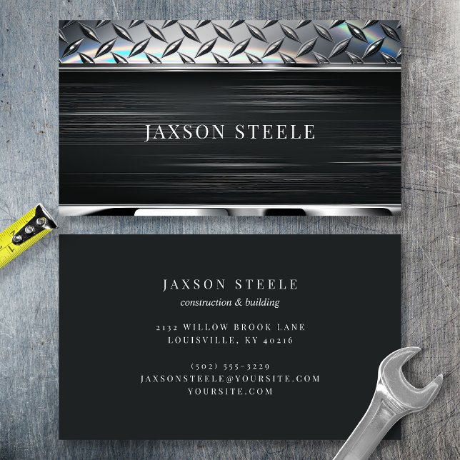 Black Brushed Metal and Diamond Plate Business Card (Creator Uploaded)