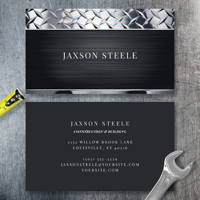 Black Brushed Metal Diamond Plate Professional Business Card (Creator Uploaded)