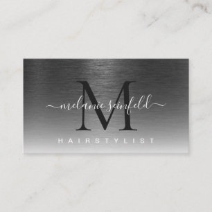 Black Brushed Metal Elegant Monogram Script Modern Business Card
