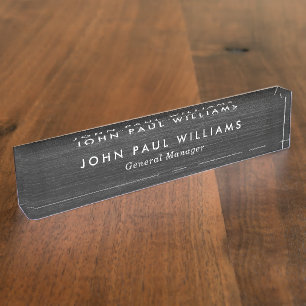 Black Brushed Metal Elegant Stylish Professional Nameplate