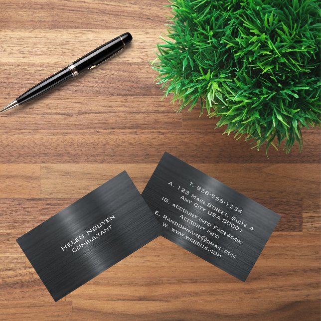 Black Brushed Metal Metallic Stainless Steel Business Card (Creator Uploaded)