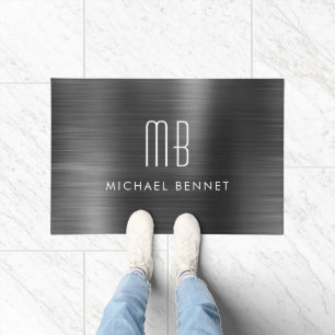 Black Brushed Metal Monogram Doormat