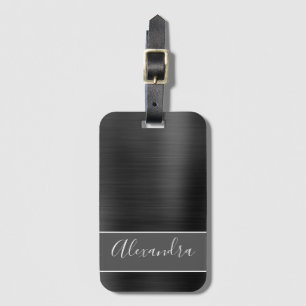 Black Brushed Metal Monogram Name Luggage Tag