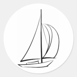 Black Brushstroke Sailboat Classic Round Sticker