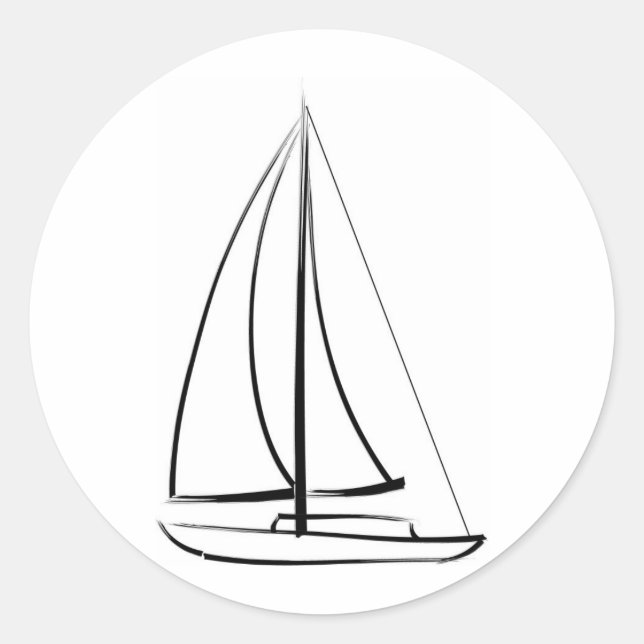 Black Brushstroke Schooner Classic Round Sticker (Front)