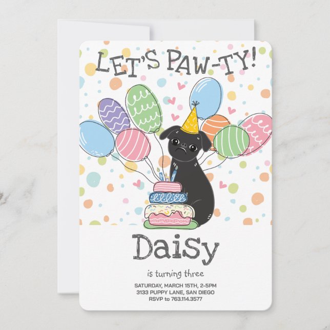 Black Brussels Griffon Birthday Party Invitation (Front)